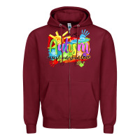 Burgundy Autism accept understand love Zipper Hoodie - NancyCooperArtShop