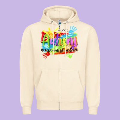 Autism Accept Understand Love Zipper Hoodie Designed By Nancycooperartshop