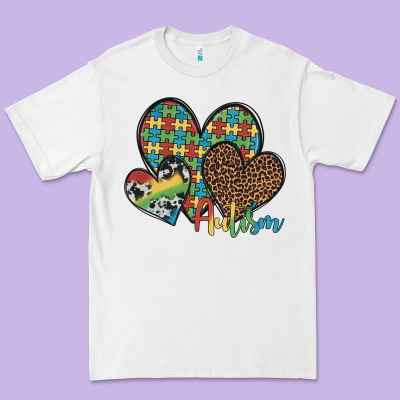 Autism Hearts Leopard Cowhide Premium Tee Designed By Artiststas