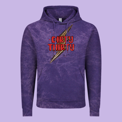 Dirty Thirty Lightning Bolt Vintage Hoodie Designed By Maliassmallbusiness