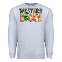 Heather Grey Western lucky with clover St. Patricks day Premium Sweatshirt - HowdyJamesFarm