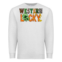 Oatmeal Heather Western lucky with clover St. Patricks day Premium Sweatshirt - HowdyJamesFarm