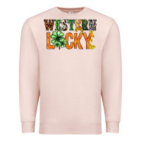Pale Pink Western lucky with clover St. Patricks day Premium Sweatshirt - HowdyJamesFarm
