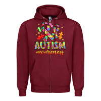 Burgundy Autism Awareness Zipper Hoodie - NancyCooperArtShop