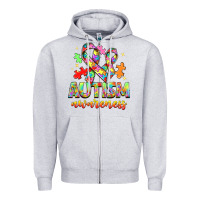 Heather Grey Autism Awareness Zipper Hoodie - NancyCooperArtShop