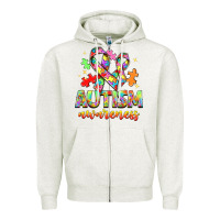 Oatmeal Heather Autism Awareness Zipper Hoodie - NancyCooperArtShop
