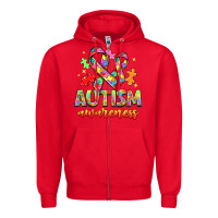 Red Autism Awareness Zipper Hoodie - NancyCooperArtShop