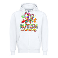White Autism Awareness Zipper Hoodie - NancyCooperArtShop