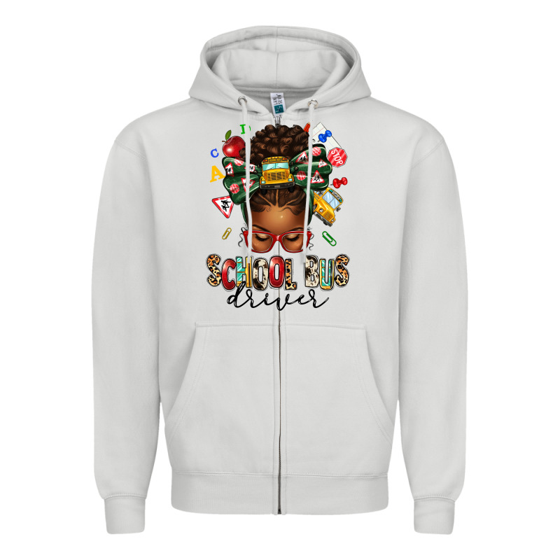 School Bus Driver Afro Messy Bun Zipper Hoodie by texasbilliewilder | Teevron