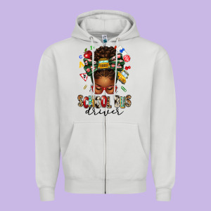 School Bus Driver Afro Messy Bun Zipper Hoodie Designed By Texasbilliewilder