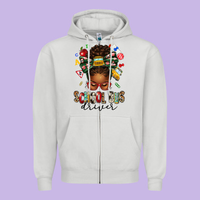 School Bus Driver Afro Messy Bun Zipper Hoodie Designed By Texasbilliewilder