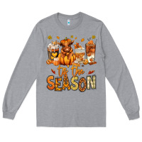 Heather Grey Tis' the season Fall Heifer coffee cups Long Sleeve Tee - RanaPortraitStore