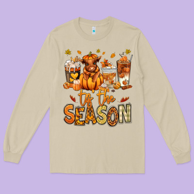Tis' The Season Fall Heifer Coffee Cups Long Sleeve Tee Designed By Ranaportraitstore