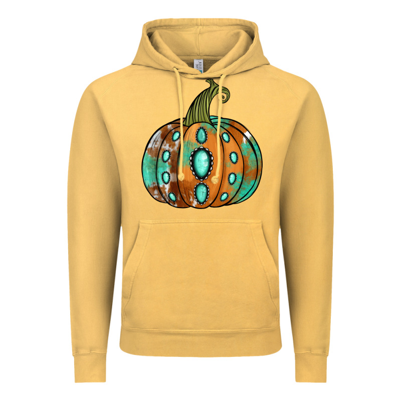 Western Cowhide Turquoise Pumpkin Vintage Hoodie by NancyCooperArtShop | Teevron