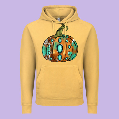 Western Cowhide Turquoise Pumpkin Vintage Hoodie Designed By Nancycooperartshop