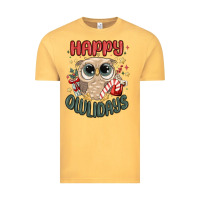 Vintage Mustard happy owlidays Vintage Tee - MaliasSmallBusiness