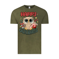 Vintage Olive happy owlidays Vintage Tee - MaliasSmallBusiness