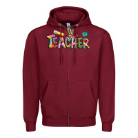 Burgundy Autism Teacher Zipper Hoodie - NancyCooperArtShop