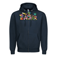 Navy Autism Teacher Zipper Hoodie - NancyCooperArtShop