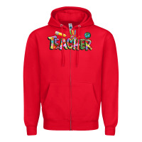 Red Autism Teacher Zipper Hoodie - NancyCooperArtShop