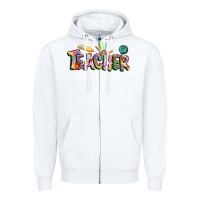 White Autism Teacher Zipper Hoodie - NancyCooperArtShop