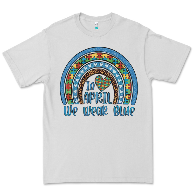 In April We Wear Blue Autism Awareness Leopard Rainbow Premium Tee by Artiststas | Teevron