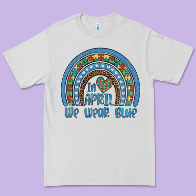 In April We Wear Blue Autism Awareness Leopard Rainbow Premium Tee Designed By Artiststas
