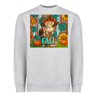 Heather Grey Western Fall Cow Heavyweight Sweatshirt - LillyAllenDesigns