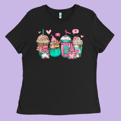 Valentines Day Gnomes Coffee Cups Ladies Tee Designed By Jasminsmagicworld