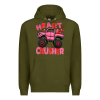 Army Green Heart crusher pink monster truck Valentine's Day Premium Hoodie - HowdyJamesFarm