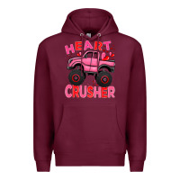 Burgundy Heart crusher pink monster truck Valentine's Day Premium Hoodie - HowdyJamesFarm