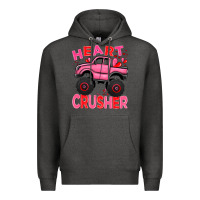 Charcoal Heather Heart crusher pink monster truck Valentine's Day Premium Hoodie - HowdyJamesFarm
