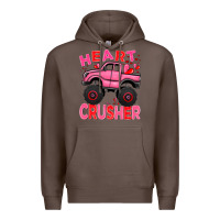 Coffee Heart crusher pink monster truck Valentine's Day Premium Hoodie - HowdyJamesFarm