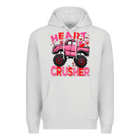 Dove Grey Heart crusher pink monster truck Valentine's Day Premium Hoodie - HowdyJamesFarm