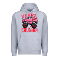 Heather Grey Heart crusher pink monster truck Valentine's Day Premium Hoodie - HowdyJamesFarm