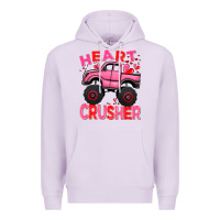 Lilac Heart crusher pink monster truck Valentine's Day Premium Hoodie - HowdyJamesFarm