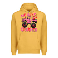 Mustard Heart crusher pink monster truck Valentine's Day Premium Hoodie - HowdyJamesFarm