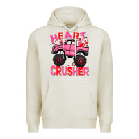 Oatmeal Heather Heart crusher pink monster truck Valentine's Day Premium Hoodie - HowdyJamesFarm