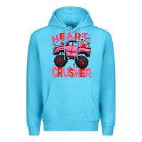 Ocean Blue Heart crusher pink monster truck Valentine's Day Premium Hoodie - HowdyJamesFarm