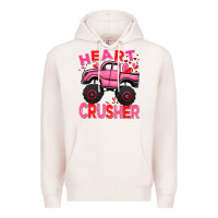 Pale Pink Heart crusher pink monster truck Valentine's Day Premium Hoodie - HowdyJamesFarm