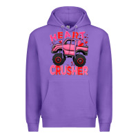 Purple Heart crusher pink monster truck Valentine's Day Premium Hoodie - HowdyJamesFarm