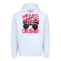 White Heart crusher pink monster truck Valentine's Day Premium Hoodie - HowdyJamesFarm