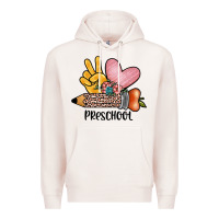 Pale Pink peace love preschool Premium Hoodie - JahusDesignShop