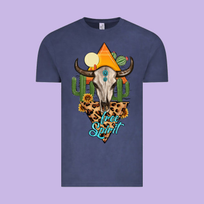 Free Spirit Bull Skull Vintage Tee Designed By Maliassmallbusiness