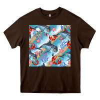 Chocolate Brown dolphin and crab seamless pattern Heavy Core Tee - BundleAndBundleShop