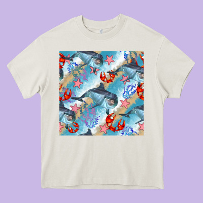 Dolphin And Crab Seamless Pattern Heavy Core Tee Designed By Bundleandbundleshop