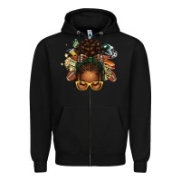 Black american football afro messy bun Zipper Hoodie - texasbilliewilder