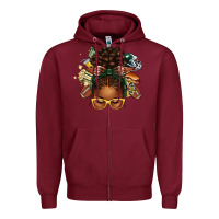 Burgundy american football afro messy bun Zipper Hoodie - texasbilliewilder