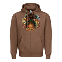Chestnut american football afro messy bun Zipper Hoodie - texasbilliewilder