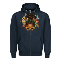 Navy american football afro messy bun Zipper Hoodie - texasbilliewilder